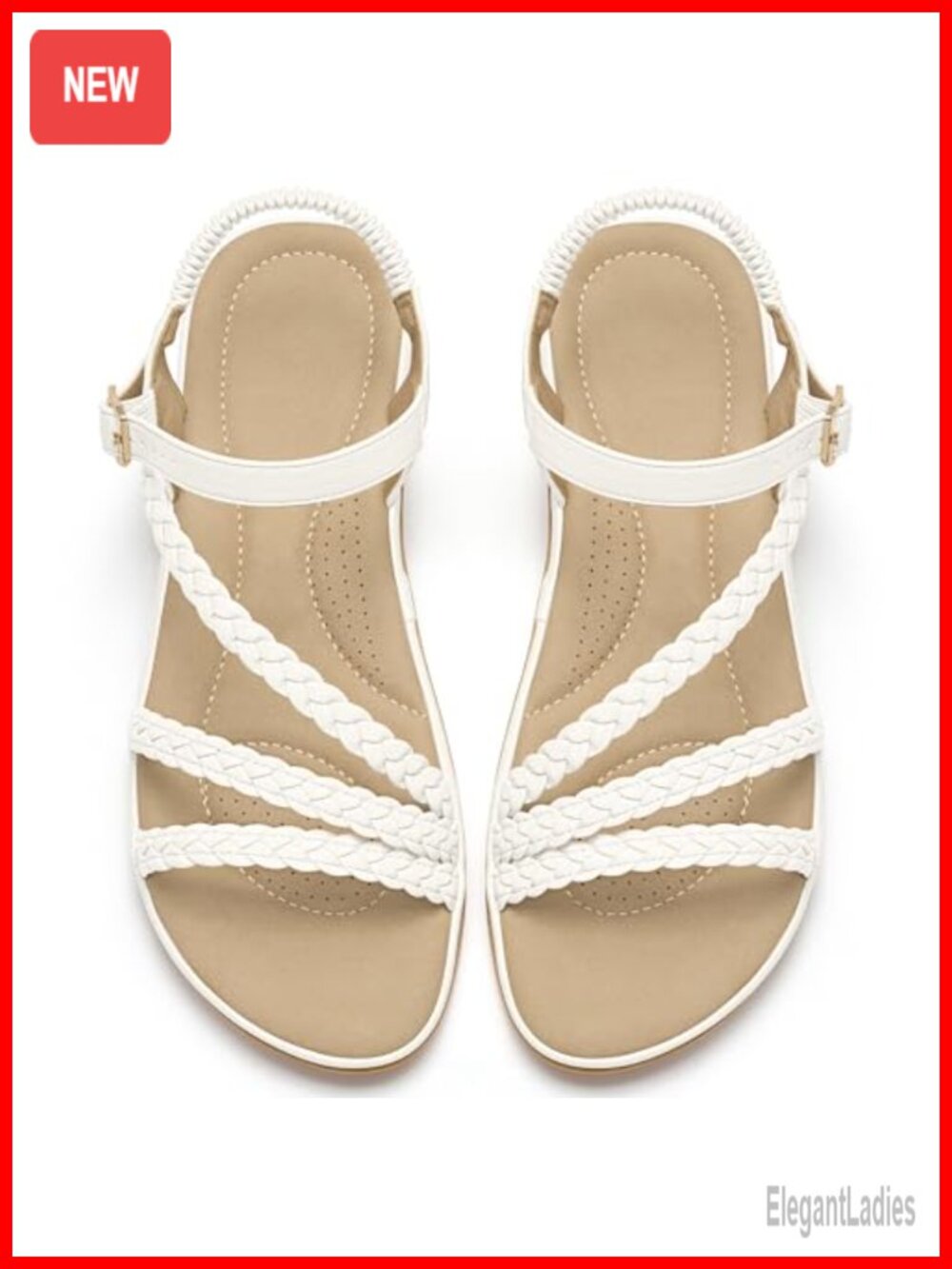 Womens Flat Sandals with Woven Cross PU Leather Strappy Ankle Strap Adjustable